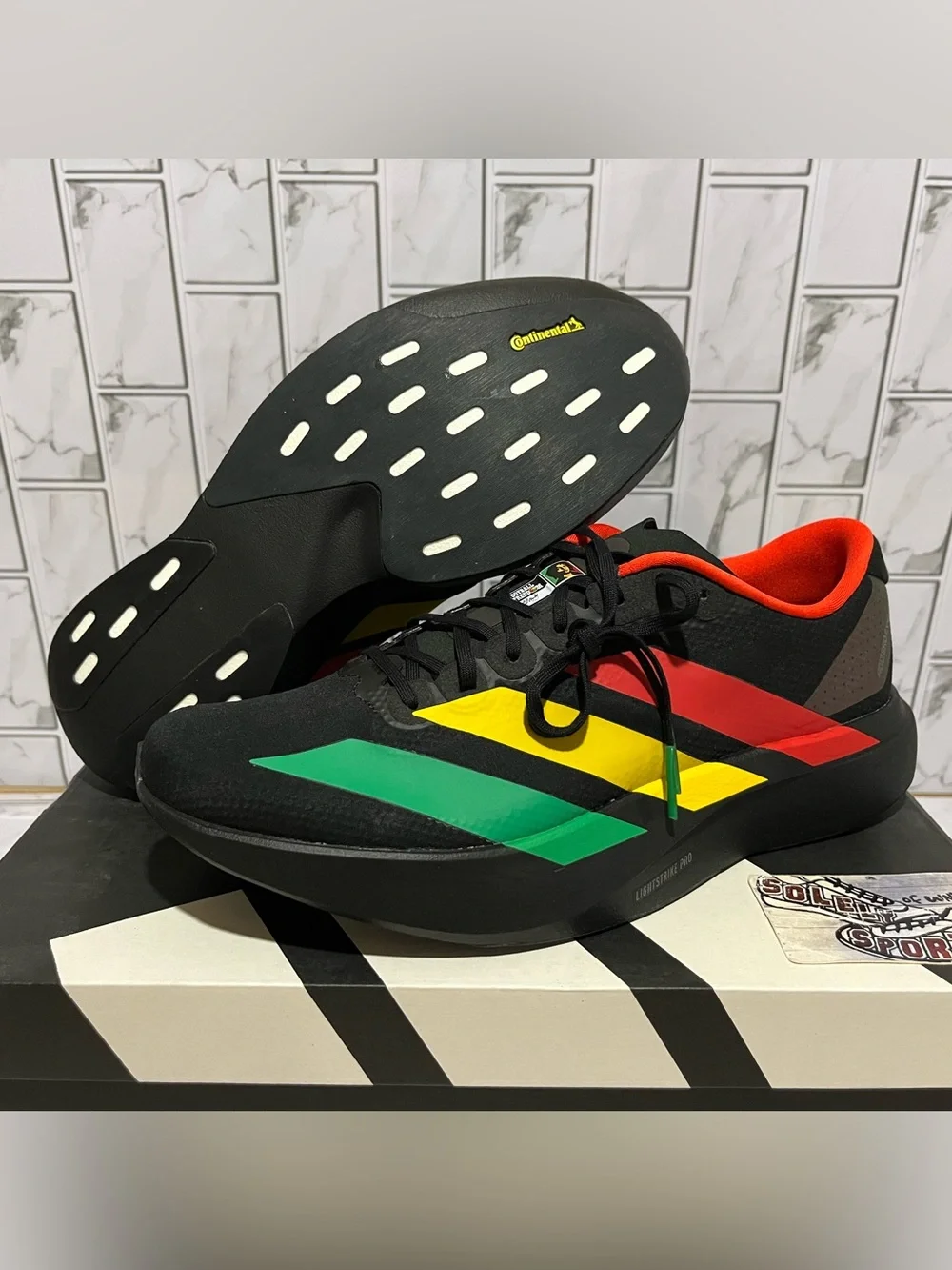 New Adidas Adizero Evo SL Woven Bob Marley Red Green Black Running Shoes Gym Men